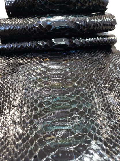 3 M Back Cut Iridescent Black Glazed Python Leather