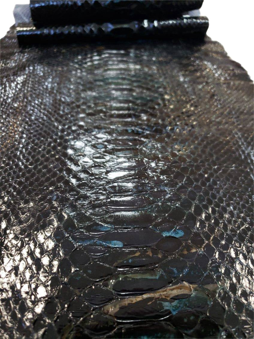 3 M Back Cut Iridescent Black Glazed Python Leather