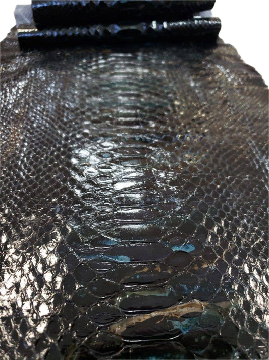 3 M Back Cut Iridescent Black Glazed Python Leather