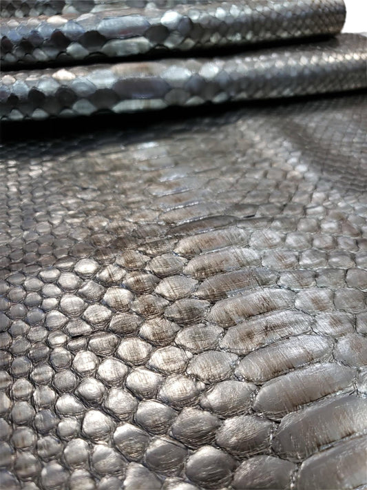 1.2 M Tarnished Silver Metallic Back Cut Python Leather