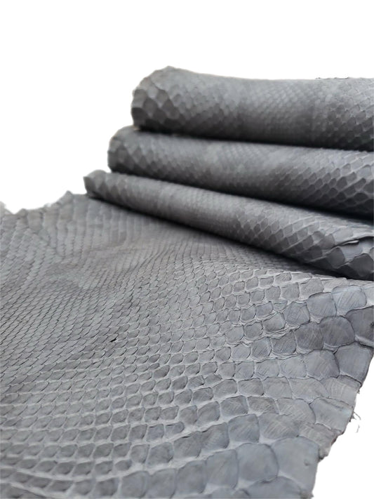 1.3 M Front Cut Charcoal Matte Python Leather with Natural Markings