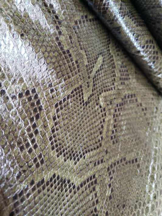 1.2 M Front Cut Olive Glazed Python Leather with Natural Markings