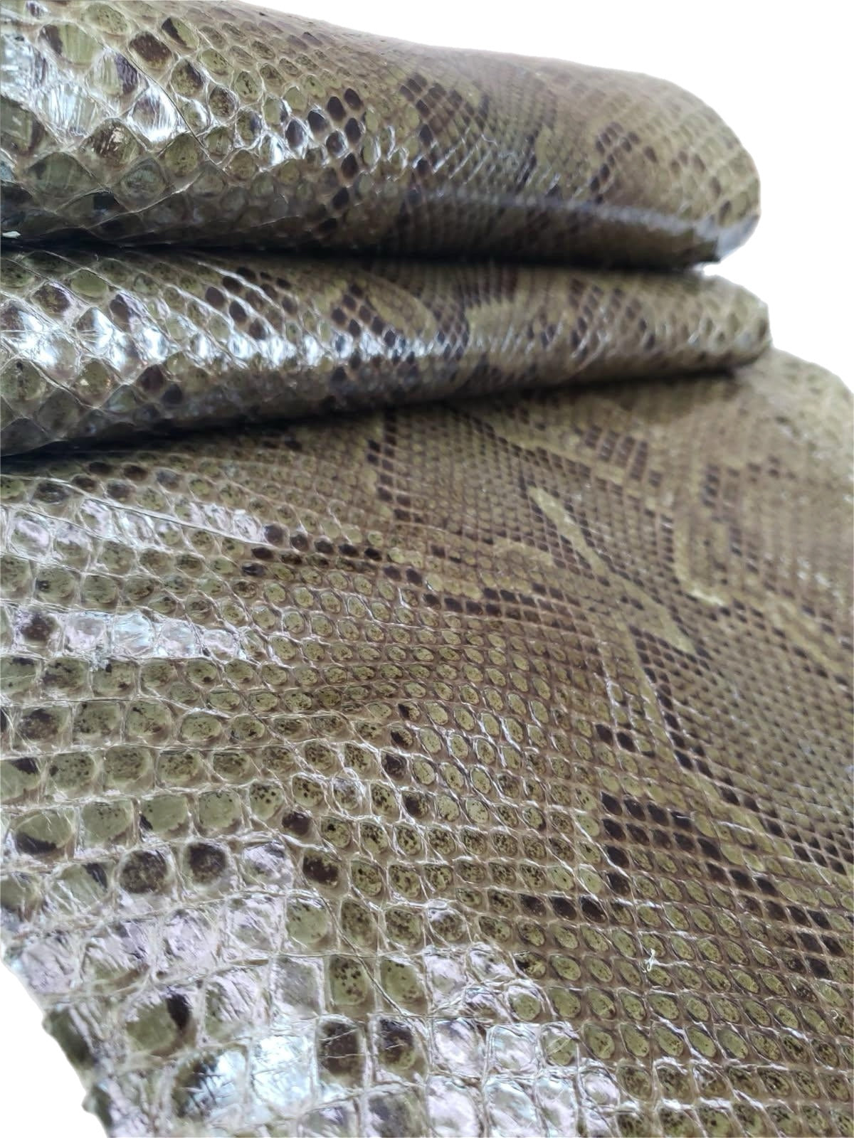 1.2 M Front Cut Olive Glazed Python Leather with Natural Markings