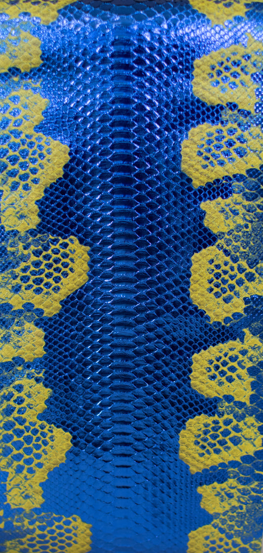 1.3 M Back Cut Blue and Yellow Metallic Python Leather