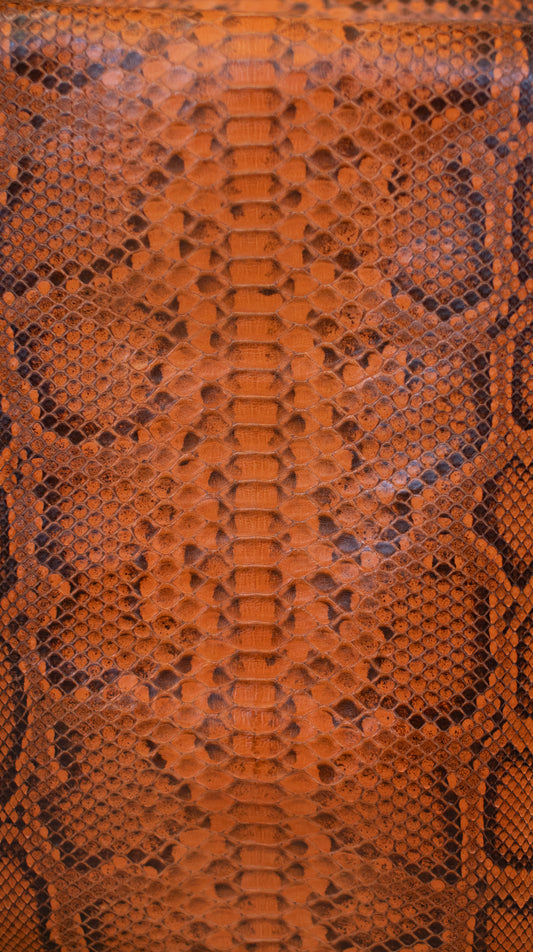 2.16 M Back Cut Orange Matte with Natural Marking Python Leather