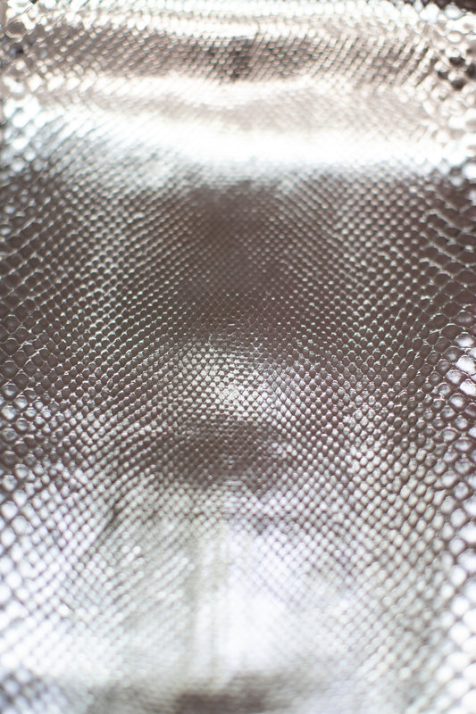 2 M Silver Metallic Stretch Material Backing Python Leather