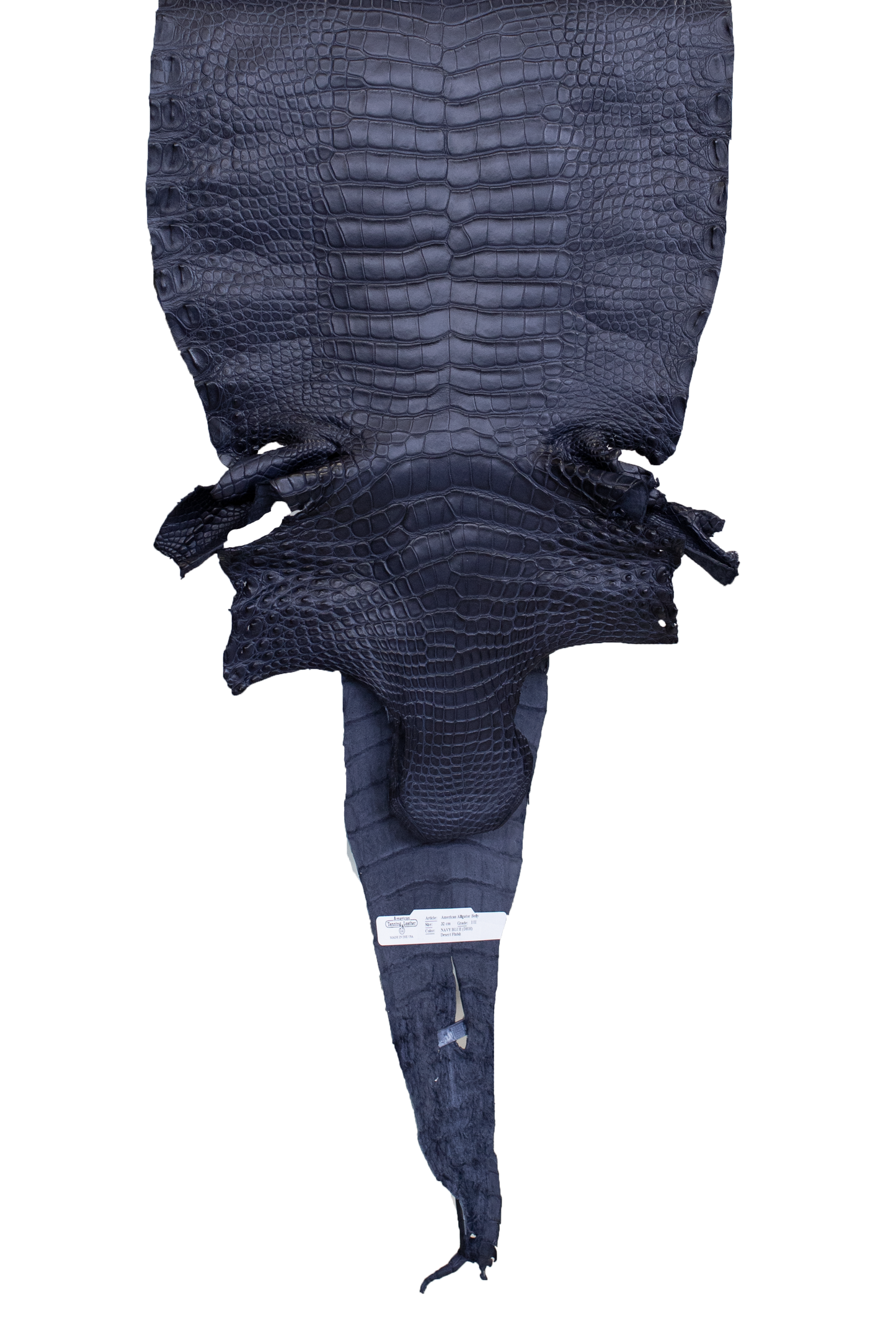 32 cm Grade 1/2 Navy Blue Matte Farm Raised American Alligator Leather - Tag: GA21-0046440